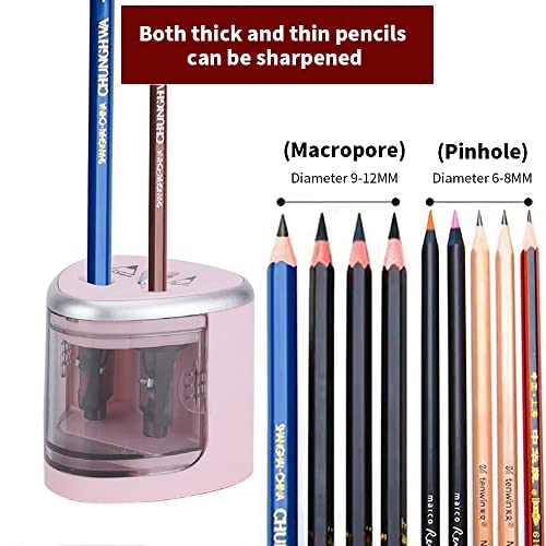 Elektrischer Bleistiftspitzer für Kinder, batteriebetrieben, Netzbetrieb, JIJICZ Doppelloch, robust, automatischer Bleistiftspitzer, kabellos mit großem Behälter für Heimbüro, Lehrer, Künstler, Rosa
