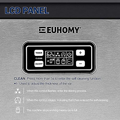 Euhomy Commercial Ice Machine, 150lbs/24H Stainless Steel Under Counter ice Machine with 33lbs Ice Storage Capacity