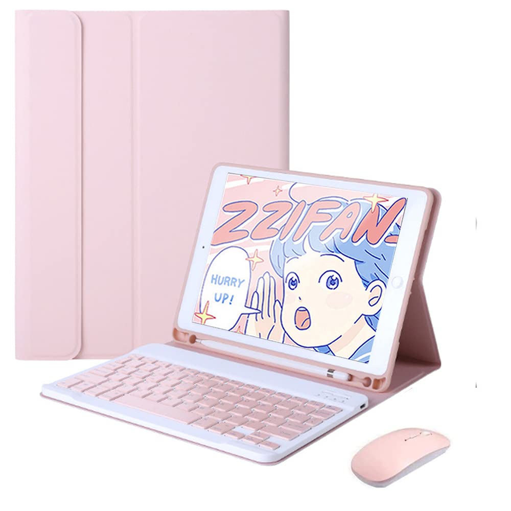 Étui avec clavier et souris pour iPad Pro 12,9" 2021/2020/2018, coque intelligente légère avec clavier amovible et souris Bluetooth pour iPad Pro 12,9" 5e/4e/3e génération, rose