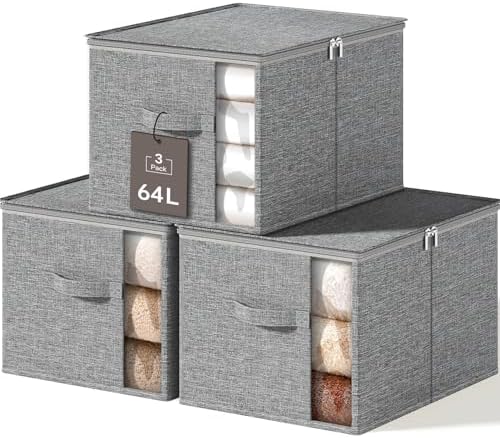 Large Clothes Storage Bins with Sturdy Frame, Foldable Clothing O...