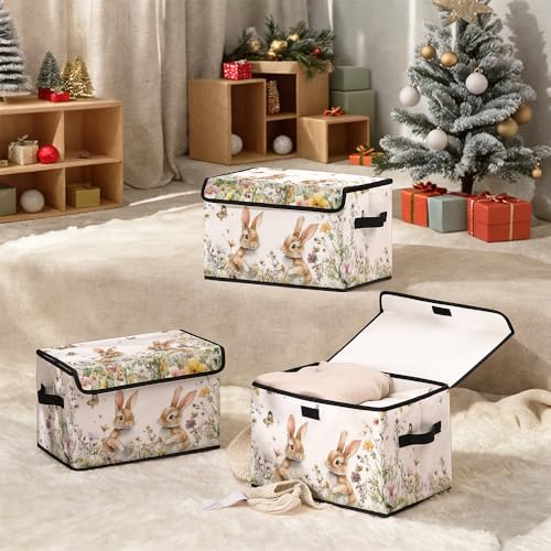 Image of Stackable Clothes Storage Bins with Lids 3 Pack. | Closet Organizers Fabric Cat Printing Box for Home and Office,Blanket Clothes Organizers,Under Bed Storage Containers