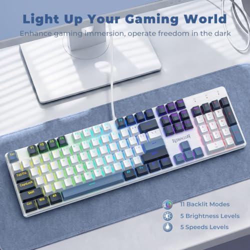 Image of Redragon Mechanical Gaming Keyboard Wired, 11 Programmable Backlit Modes, Hot-Swappable Red Switch, Anti-Ghosting, Double-Shot PBT Keycaps, Light Up Keyboard for PC Mac, Blue
