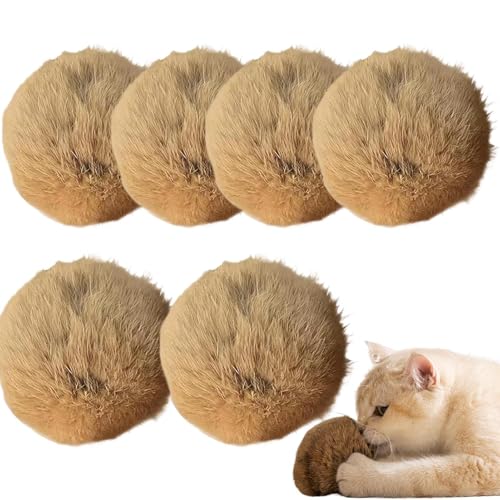 6 Pièces Boule de Fourrure de Lapin Jouet pour Chat, Jouet pour Chat en Fausse Fourrure de Lapin de 8 cm avec herbes à Chats, Jouets Interactifs à l'herbes...