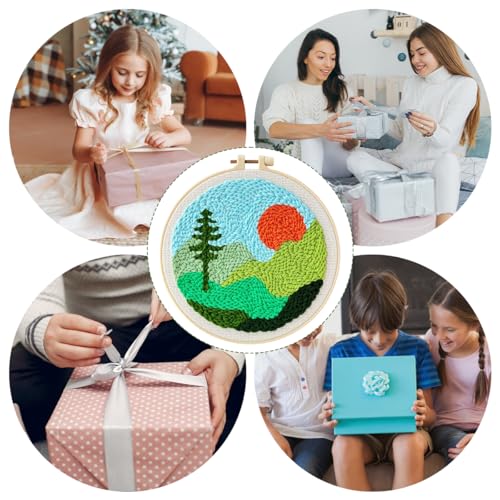Image of PATPAT Silicone DIY Punch Needle Art Kit Beginners DIY Starry Night Punch Needle Art with Embroidery Needles,Tutorial,20x20cm Embroidery Hoop, Assorted
