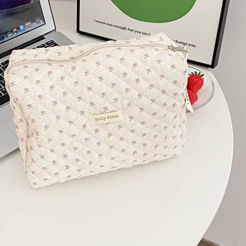 Lushandy Kawaii Floral Makeup Bag Coquette Aesthetic Cosmetic Bag Large Travel Makeup Organizer Cute Pouch Cotton Quilted Toiletry Bag #TOP2