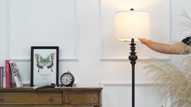 Image of BOBOMOMO 64.25 inch Farmhouse Floor Lamp for Living Room, Tall Antique Black Standing Lamp with Rotary Switch, Mid-Century Modern Reading Lamp for Bedroom & Office, Minimalist Home Decor Corner Lamp