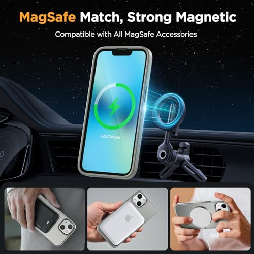 Image of Miracase Magnetic for iPhone 13 Case 6.1 inch (Compatible with MagSafe)(with 2X Screen Protectors) Military-Grade Protection, Anti-Fingerprint Translucent Matte Phone Case Cover, Gray