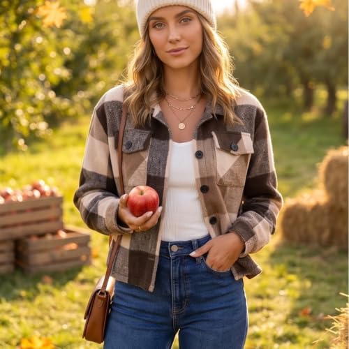 Plaid Shirts for Women Button Down Flannel Cropped Jacket Fall Shacket - image 2