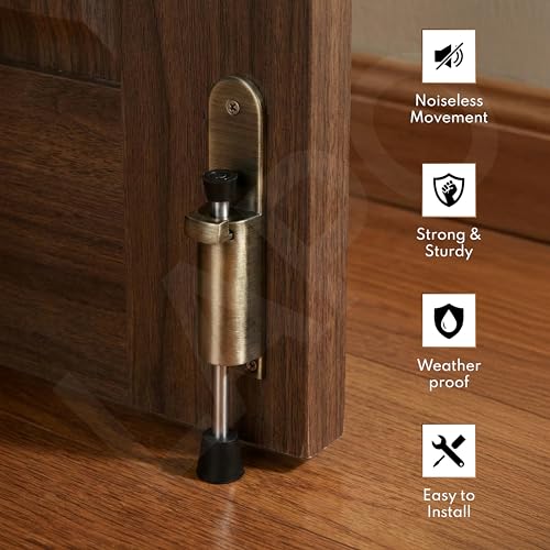 Image of LAPO Kickdown Door Stopper for Homes, Offices, On /Off Foot Operated Door Holder, Spring Mechanism, Quick to Install, 3 Years Warranty (Antique Finish, Pack of 1)
