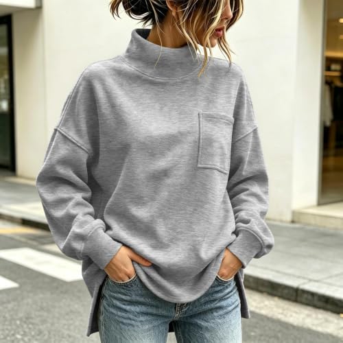Mock Neck Sweatshirt Women Oversized Casual Warm Long Sleeve Pullover Tops - image 7