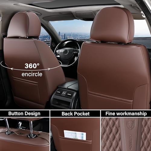 Image of Coverado Front Seat Covers, Car Seat Covers Front Seats, Nappa Leather Seat Covers for Cars, Waterproof Seat Covers with Lumbar Support Universal Fit for Most Cars SUV Trucks (Front, Coffee)