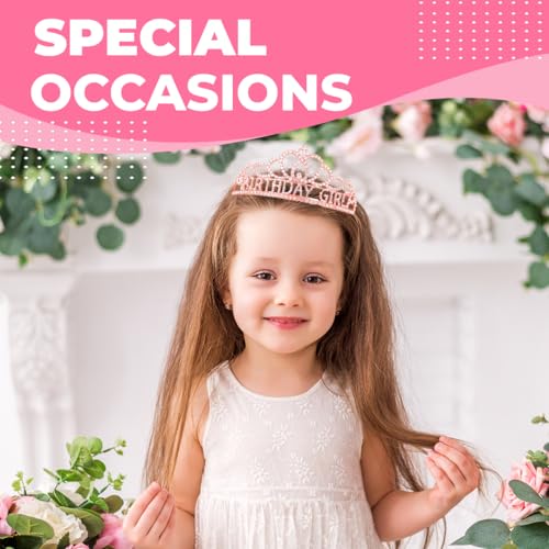 Birthday Tiara and Crown with Sash for Women, Hair Accessories for Wedding Party Costume (A1 - Rose Gold)