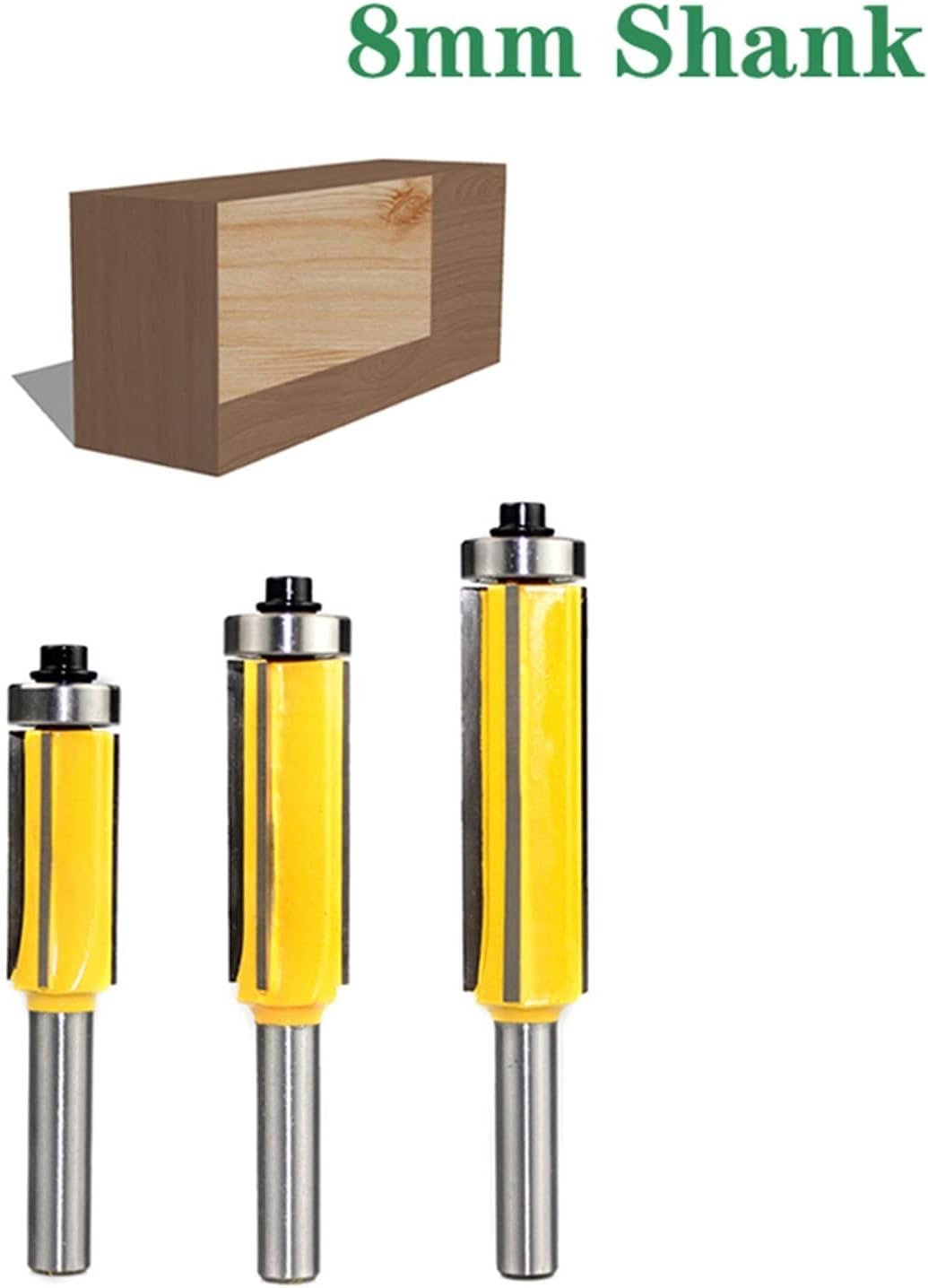 3Pcs 8mm Flush Trim Bit Z4 Pattern Router Bit Top & Bottom Bearing Bits Milling Cutter for Wood Woodworking Cutters (Cutting Edge Length : 8mm Shank X 3PCS)