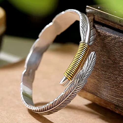 FUTIMELY Silver Leaf Bracelet Vintage Adjustable Feather Bracelet Trendy Hollow Rose Flower Leaves Cuff Bangle Wedding Bangle for Women Men3
