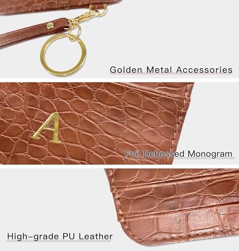 Janhavi Valentine’s Day Gifts for Mom Grandma Aunt Initial RFID Card Holder for Women Leather Credit Card Holder Wallet for Women Mother’s Day Birthday Gift from Daughter Son-Brown M3