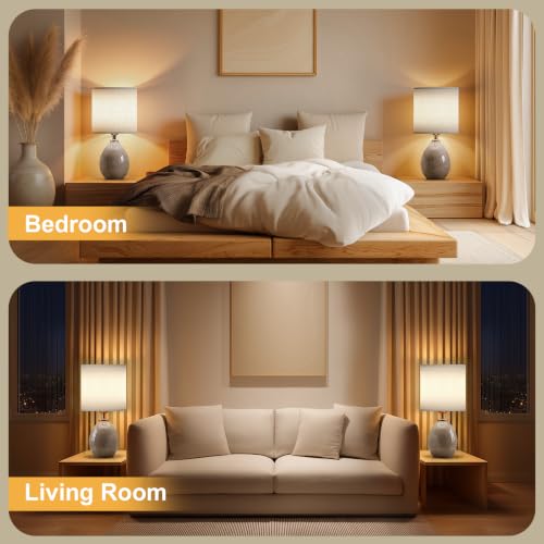 Image of Dawnwake 18.5 inch Table Lamp Set of 2 for Living Room Bedroom, Bedside Lamps for Night Stands, Desk Nightstand Lamp Dimmable, Modern Linen Cream Ceramic Lamps (Grey)
