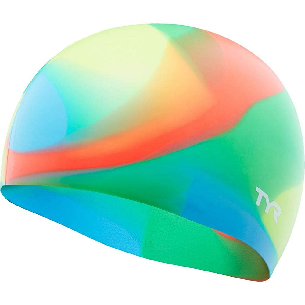 TYR Junior Tie Dye Swim Cap, Blue/Yellow
