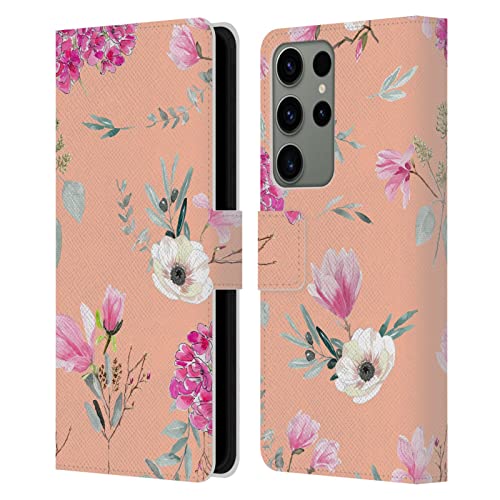 Étui Portefeuille Samsung S23 Ultra en Cuir Head Case avec Motif Floral Artistique Anis