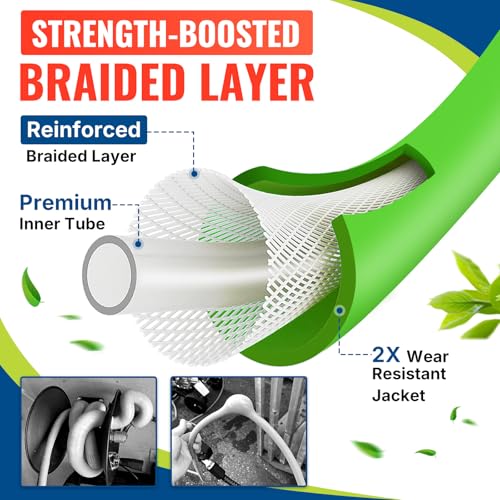 Image of YAMATIC Flexible Pressure Washer Hose 100 FT 1 /4 inch, M22-14mm Females | With 3 /8 inch Quick-Connect Adapters, 3200 PSI Kink-Resistant, Replacement /Extension Hose For Power Washing, Green