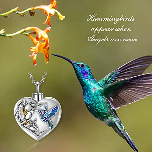Hummingbird Flower Cremation Urn Necklace For Human Ashes 925 Sterling Silver Heart Keepsake Memorial Locket Holder Jewelry Gift For Women #TOP5