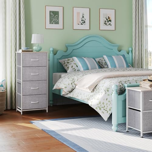 Image of WLIVE 4 Drawers Dresser for Bedroom, Light Grey Fabric Clothes Storage Organizer Unit, Dresser for Hallway, Entryway, Closets, Sturdy Steel Frame, Wood Top