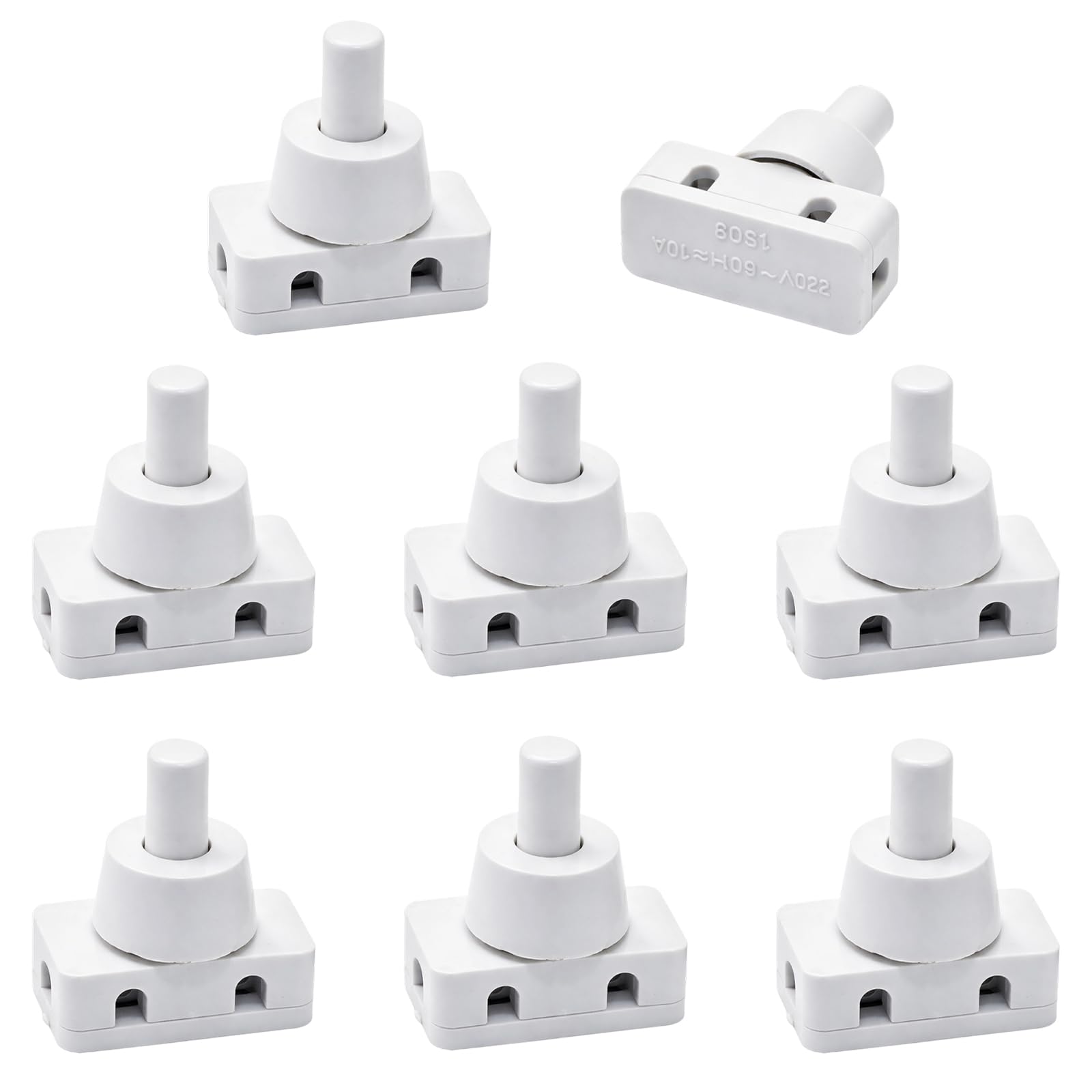 Push Button Switch, On Off Pressure Switch with Thread Cap, 10A 220V Lamp Switch for Desk Lamp Air Cooler Repair, White Push Button, 10mm Mounting Diameter, Pack of 8