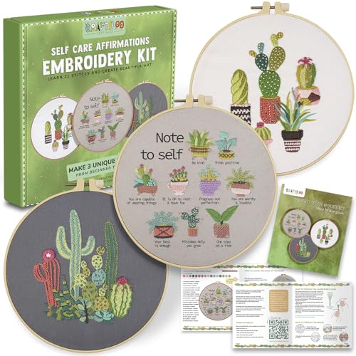 Image of CRAFTILOO Embroidery Kits for Adults Hand Embroidery kit for Beginners with Stamped Embroidery Patterns Starter Embroidery Kit. Needlepoint kit Cross Stitch kit for Teens& Adults Cactus