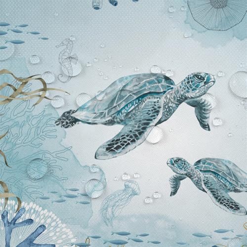 Kzzfqxb Kinder Duschvorhänge 90x183cm, Meerestiere Meeresschildkröten Seepferdchen Korallen Unterwasserwelt wasserdicht Polyestergewebe mit Kunststoffhaken, hellblaue Badezimmer Dekoration