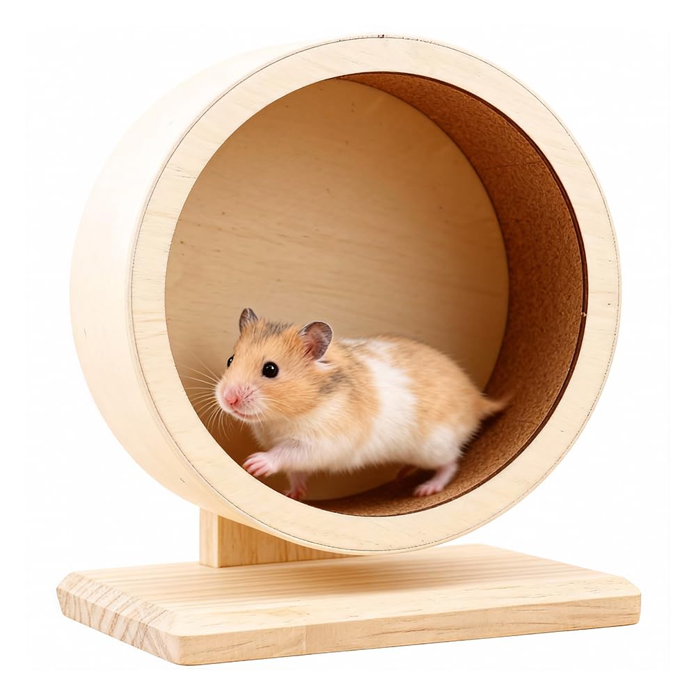 Wxeadu Hamsterrad Holz, Ø 15 cm Leise Laufrad Hamster, Geschlossene Korklauffläche Hamsterlaufrad, Hamster Zubehör Holz-laufrad, Hamsterrad, Nager-laurad für Ham-Ster, Rennmäuse, Chinchillas