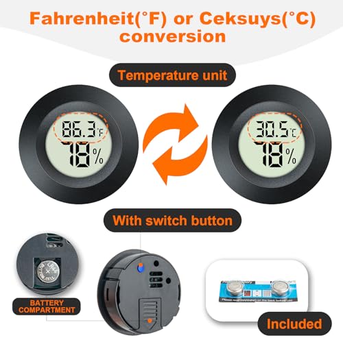 2 Pack Hygrometer Thermometer Mini Digital LCD Monitor Indoor/Outdoor Humidity Meter Gauge Temperature for Humidifiers Dehumidifiers Greenhouse Reptile Humidor Fahrenheit/Celsius(℉/℃) by QPEUIM - Image 5