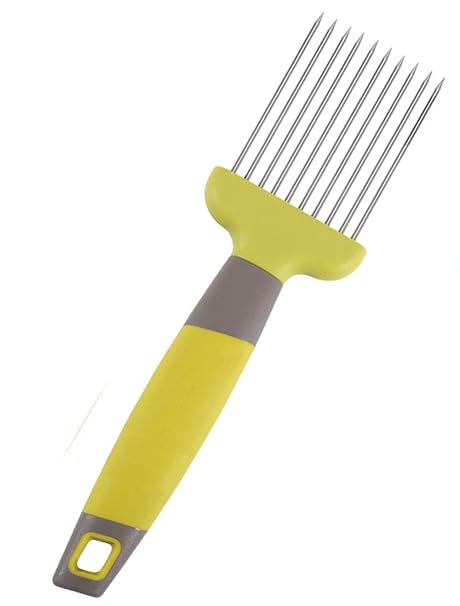 YANCI Stainless Steel Onion Holder for Slicing, Food Slice Assistant Slicer Odour Eliminator, Meat Slicer Potato Tomato Cutting Steak Needles Tool Kitchen Gadgets (Green)