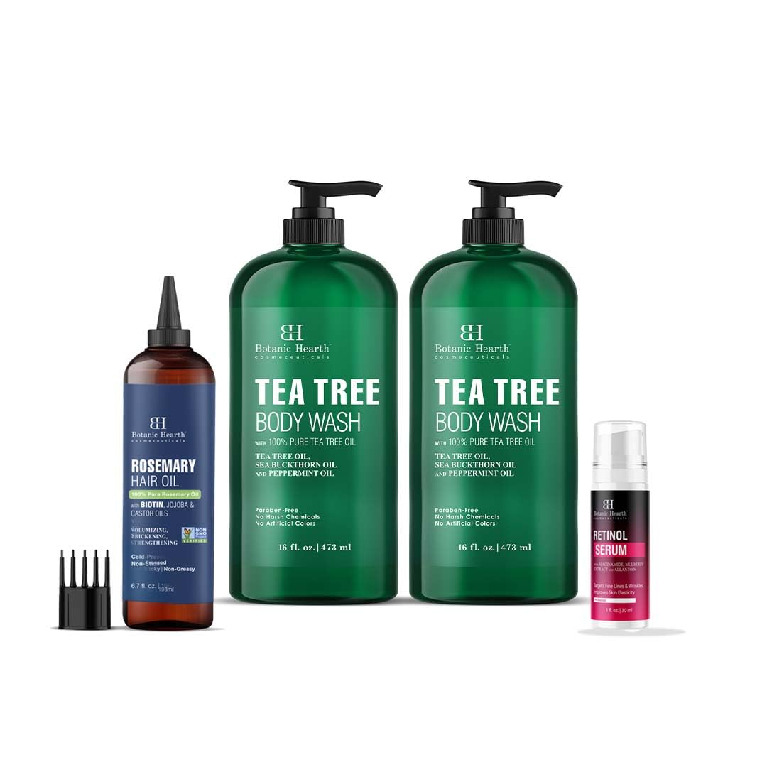 Botanic Hearth Tea Tree Body Wash 2set Retinol Serum Rosemary Hair oil 6.7 fl oz Combo Set