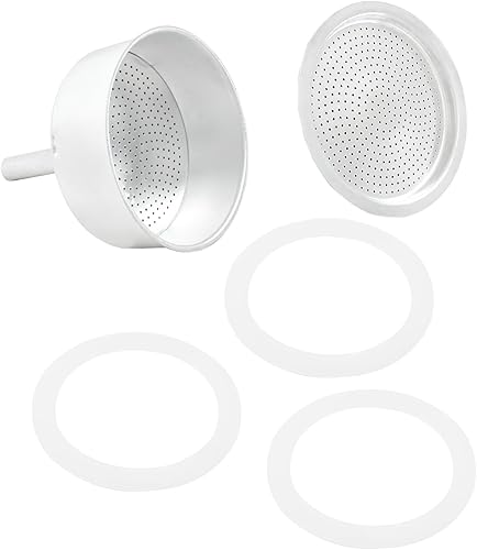 Miniatura 6 de Waziaqoc Espresso Moka - Kit de embudo de repuesto de 2 tazas, 1 filtro de aluminio con 3 paquetes de sellos de junta de repuesto (filtro 1.9