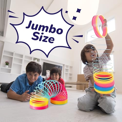 jumbo rainbow spring coil toy - 634 plastic giant spring coil for kids big spring toys for boys and girls neon colorful rainbow coil spring for party favor great for prizes gifts birthday