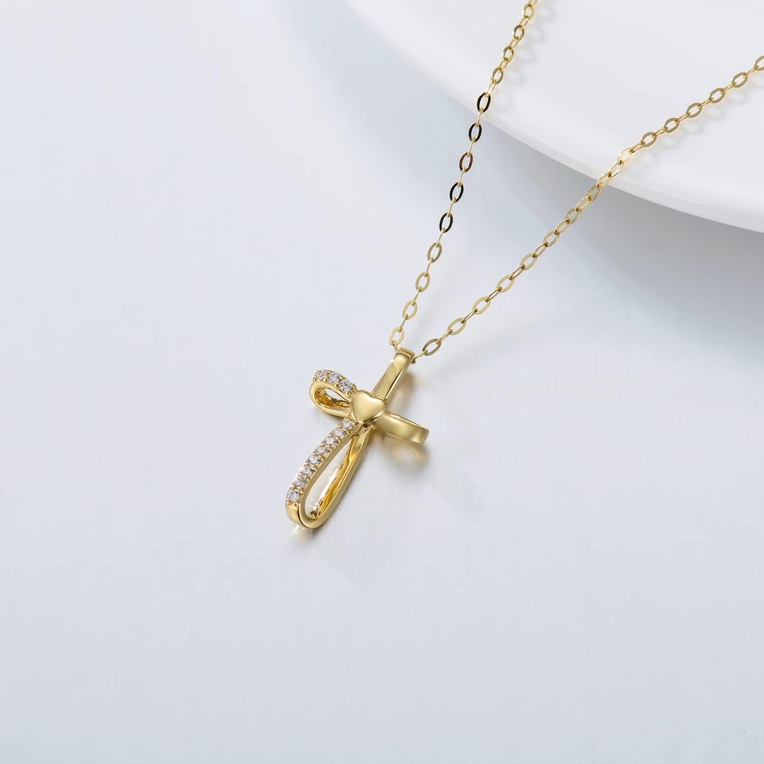 14k Real Gold Cross Necklace for Women Girls,Yellow Gold Cross Pendant Necklace Faith Jewelry Gifts for Birthday Christmas 16+2 inch - Image 6