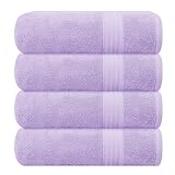 GLAMBURG Premium Cotton 4 Pack Bath Towel Set - 100% Pure Cotton - 4 Bath Towels 27x54 - Ideal for Everyday use - Ultra Soft & Highly Absorbent - Purple