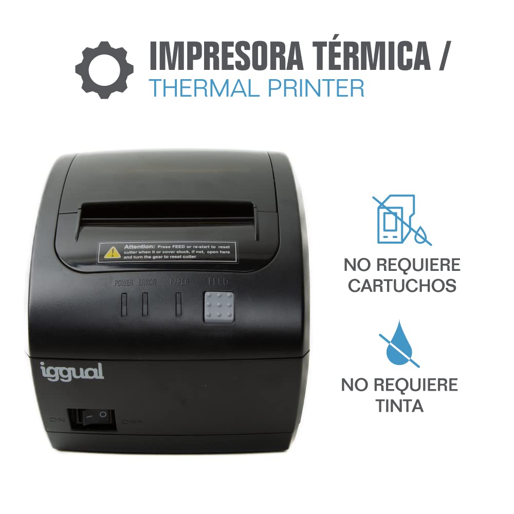 iggual - Stampante Termica per Etichette - 200 mm/s - Rotolo Carta 80 mm - Peso 1 kg - Colore Nero - Dimensioni: 145 x 189 x 140 mm