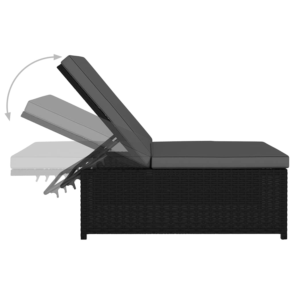 Krzesła ogrodowe ze stołem, 2 sztuki, polirattan, czarne, regulowane, odporne na warunki atmosferyczne, składane, ergonomiczne, do ogrodu, na balkon, taras, basen, kemping, do relaksu, ze