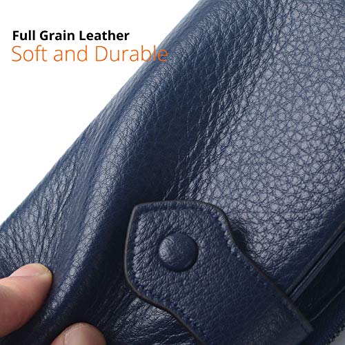 Bveyzi Women Soft Leather Rfid Blocking Bifold Slim Wallets Ladies Credit Card Holder Double Zipper Pocket(Deep Blue) #TOP5