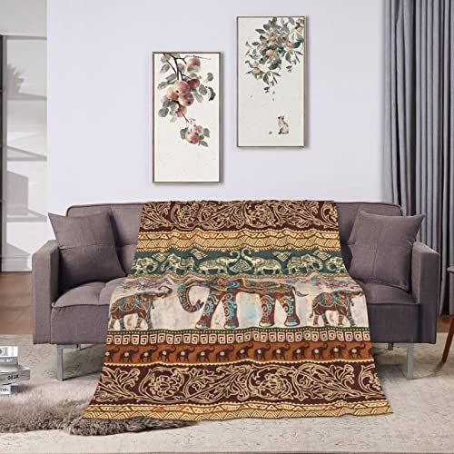 Lotus Elephants Throw Blanket Lightweight Warm Flannel Fleece Blankets Cozy Soft Air Conditioning Blanket Gift For Women Men Girls Boys 60"X50" #TOP4
