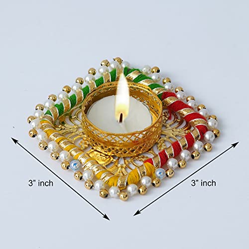 Image of Diwali Decorative Gift Box Set with Ganesha Tea Light Candle Holders, Traditional Elephant Candle Holder, Purple and Red