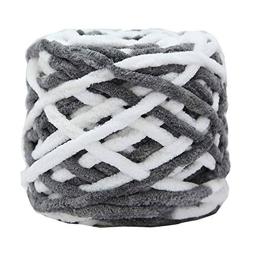 Image of Super Thick Fluffy Jumbo Polyester Baby Blanket Chenille Yarn For Knitting,Crochet&Home Decor Projects,Afghans,Throw Pillows,Cushions&Blankets-100 Gms A- 6Mm Thickness Colour-(Grey White)