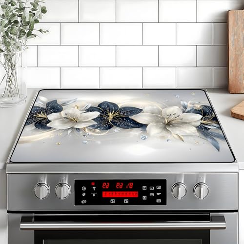 Image of Stove Top Cover Retro Flower Gas Stove Top Cover for Home Decoration Kitchen Pad Non-Stick Washable Cooktop Covers Countertop Protector Keep Stove Clean 28 inchx20 inch (Flower)