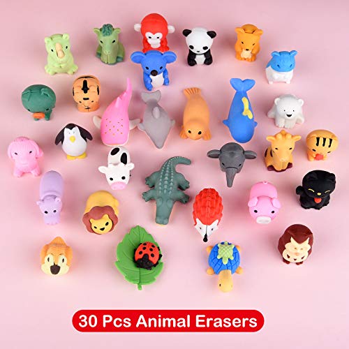 MIAHART 30 Pack Valentines Erasers Set Animal Pencil Erasers Filled Hearts Box and Valentine\'s Cards for Kids Valentines Party Favors, Carnivals Gift, School Supplies (Animal) - Thumbnail 2