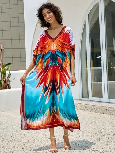 Image of NFVNKJ Women's Plus Size Beach Lounge Kaftan Maxi Dress Swimsuit Coverup for Women