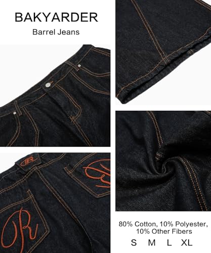 Unisex Vintage Deconstructed Wide Leg Barrel Jeans, 3D Embroidery Denim Pants for Streetwear3