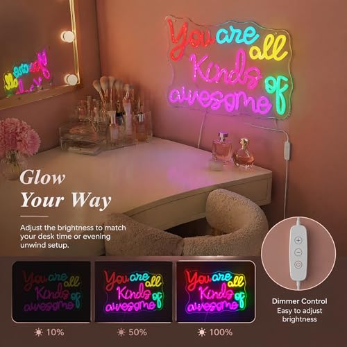 Image of inchYou Are All Kinds of Awesome inch Classroom LED Neon Sign | Classroom neon sign,14.6 inch x 10.8 inch, Wall Decor, Positive Affirmation Light, Girls' Bedroom & Dorm, Self-Care Aesthetic