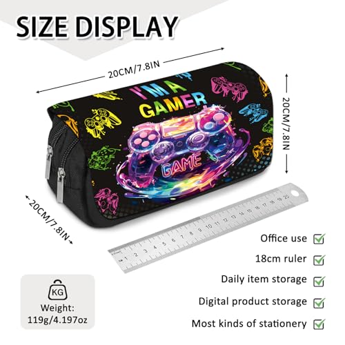Image of Gamer Pencil Case for Boys & Girls - Video Game Themed Pouch with Gamepad Design, Large Capacity Zippered Pen Bag, Flip Top Gaming Stationery Holder for School, Office, Back to School Supplies