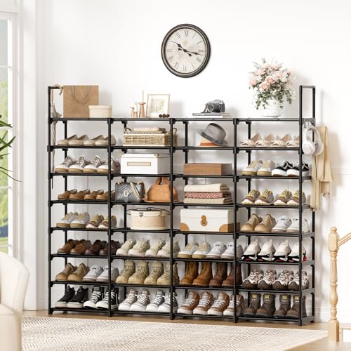 WOWLIVE Extra Large Shoe Rack, 4 Rows 8 Tier 56-64 Pairs Big Tall Metal Shoe Organizer, Stackable, Large Capacity Boot Rack Storage Organizer for Entryway, Closet, Garage, Black by WOWLIVE - Image 2