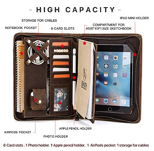Xiaozhi Handmade Retro Leather Portfolio, Professional Executive Padfolio Document Organizer With Letter Size/A4 Writing Pad Holder, Features Tablet Case Compatible With Ipad Mini(7.9") (Wl0001) #TOP2